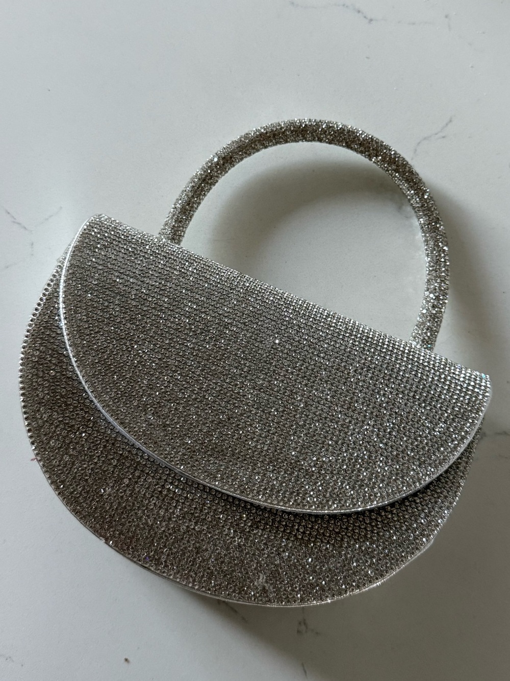 Silver Crystal-Embellished Evening Top-Handle Bag